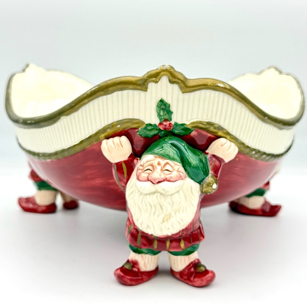 Fitz and Floyd‎ Ceramic Santa Claus Christmas Serving Bowl Vintage 1989 Holiday